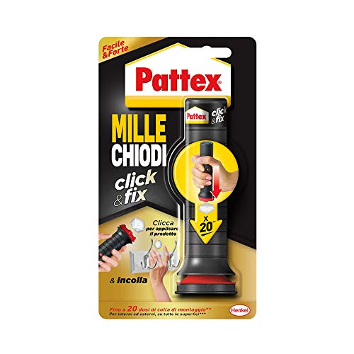 Pattex Millechiodi Click&Fix, adesivo universale istantaneo con facile applicatore predosato, clicca e incolla con l' adesivo extra forte facile da usare, 1x 20 dosi