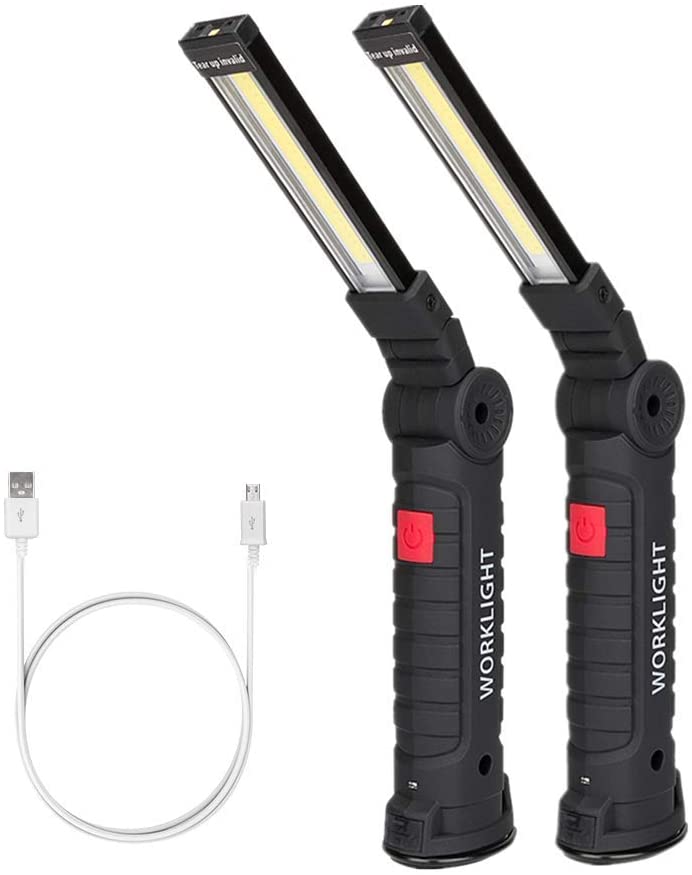 Coquimbo Lampada da Lavoro USB Ricaricabile COB Lampade di ispezione luce da Lavoro Pieghevole Torcia con magnetica clip e gancio per Auto/Campeggio/Home e di emergenza uso (2 Pack, 27x4.5cm)