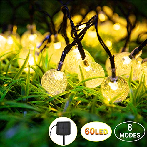 Vindany Catena Luminosa Esterno Solare - 60 LED Lucine Decorative Stringa di Luce Solare di Crystal Globe Impermeabile Luci Della per Festa Natale Giardino Matrimonio (Bianco Caldo)