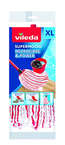 Vileda Ersatzkopf SuperMocio Microfibre & Power Testa di Ricambio mocio, Tessile, Rosso/Bianco, 25 x 15 cm, Tela, 25 x 15 cm
