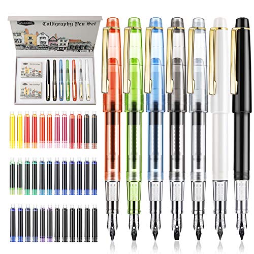 GCQUILL - Set di penne stilografiche con 7 punte di diverse dimensioni e 36 cartucce di inchiostro assortite per penna stilografica – Set completo di facile apprendimento per principianti