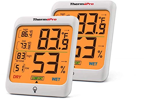 ThermoPro TP53 Termometro Igrometro Interno Misuratore di umidità e Temperatura Ambiente Digitale Termoigrometro Professionale per Casa con Tocca Retroilluminazione, 2 Pacchi