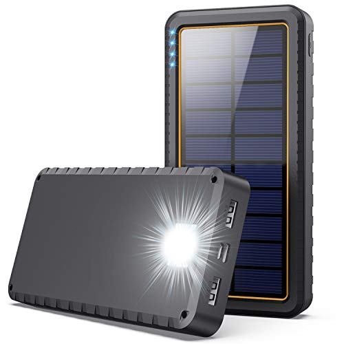 QTshine Power Bank Solare 26800mAh con Type C Ingressi,Caricabatterie Solare Portatile con LED Emergenza per Esterno attività,Batteria Esterna 2 Porte 3.1A Ricarica Rapida per Cellulare iPad Tablets
