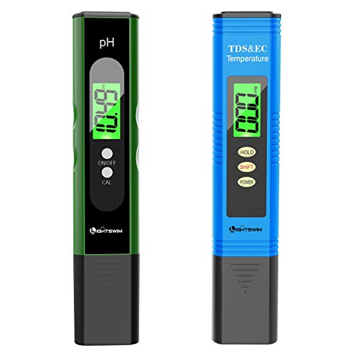Lightswim Tester di qualità dell'Acqua Schermo LCD retroilluminato, PH-Metro con risoluzione 0,01 ad Alta precisione, TDS 3 in 1 + EC + misuratore di Temperatura per Acqua Potabile (Nero)