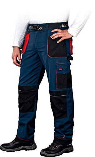 Leber&Hollman Pantaloni da Lavoro per Uomo - Pantaloni di Sicurezza per Uomo - con Tasche per Ginocchiere - Pantaloni a Vita - Abbigliamento da Lavoro - Blu/Rosso - Dimensioni: 52