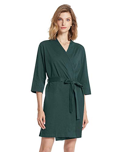 Sioro - Accappatoio da donna, in cotone, kimono, taglia S-XXXL Verde scuro L