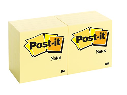 Post-it Brand Notes 3M Foglietti Adesivi, Giallo canarino, 76 x 76 mm, 12 Blocchi