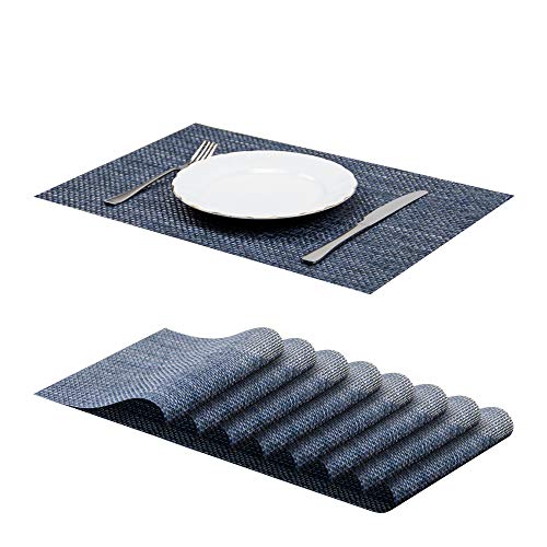 Jujin Set di 8 tovagliette in PVC Antiscivolo, Lavabili, Resistenti al Calore, per Tavolo da Pranzo Blu