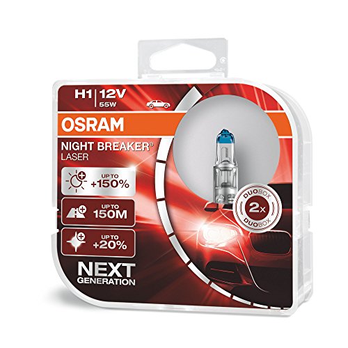 OSRAM NIGHT BREAKER® LASER H1, next generation, +150% di luce, lampada da proiettore alogena, 3200K, 64150NL-HCB, 12V, auto, duo box (2 lampade)