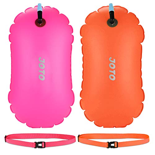 JOTO Nuoto Boa, [2 Pezzi] Pull Buoy da Nuoto Molto Visibile Ultraleggera della Nuotata Tow Float con Cintura Regolabile per Nuotatori in Mare Aperto Triatleti Canoeist Snorkelers -Arancione/Magenta