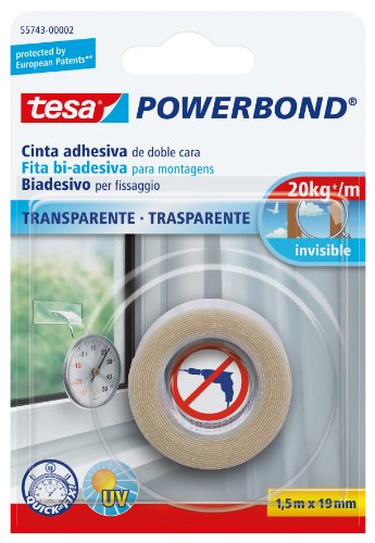 Tesa 55743-00002-02 Powerbond Nastro Biadesivo Forte, 1,5m:19mm, Trasparente