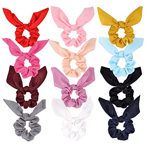 Confezione da 12 capelli Scrunchies Coniglio Coniglietto Fiocco Fasce per capelli Raso Scrunchy Elastico per capelli Fasce per cravatte Porta coda di cavallo per ragazze Donne