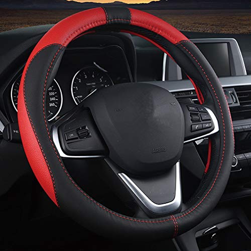 Pahajim Coprivolante per Auto Volante Fashion Pelle Microfibra 38cm, Protezione Antiscivolo Traspirante per Auto(nero rosso)