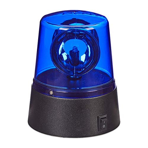 Relaxdays Polizia Party, LED Lampeggiante Blu con Riflettore Girevole a Batteria, Senza Fili, posizionabile Ovunque, Blu
