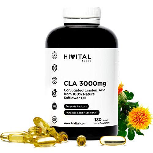 CLA Acido Linoleico Coniugato 3000 mg per dose | 180 softgels di Olio Vegetale di Cartamo 100% Naturale | Per perdere peso, bruciare i grassi e aumentare la massa muscolare durante l'allenamento