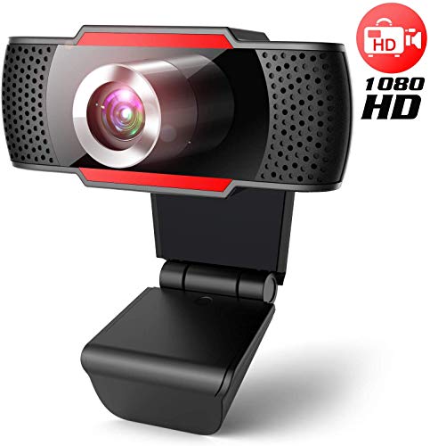 Webcam 1080P per pc con Microfono, web camera con microfono riduzione del rumore, vista Wide-Angle 105° per lo Streaming e le videoconferenze su Zoom, Skype, YouTube, Compatibile con Windows e Mac