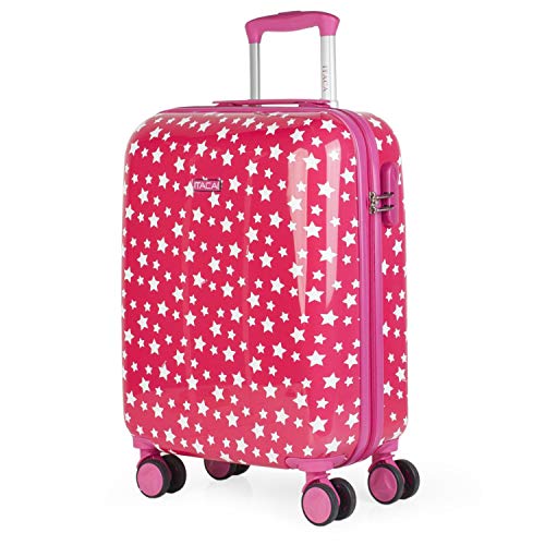 ITACA - Valigia per bambini. Trolley Viaggio 4 ruote doppie girevole. Materiale Rigida, resistente e leggera. Lucchetto.Bagaglio a mano. 702450, Color Fucsia