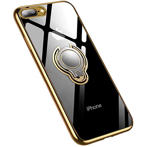 jaligel Custodia per iPhone 7 Plus / 8 Plus con Supporto per Anello a 360 Gradi(Lavorare con Supporto Magnetico per Auto) Silicone TPU Custodia Sottile Antiurto Protettiva Custodia - Oro