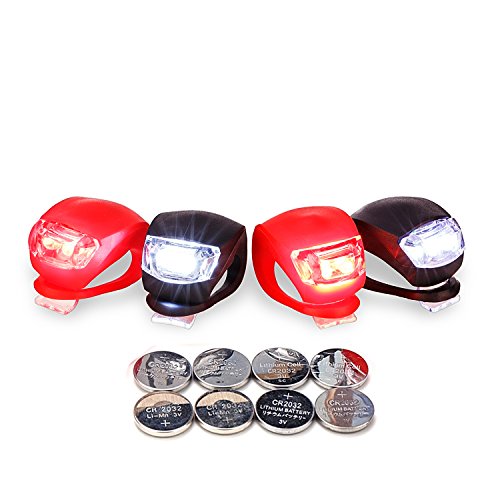 LUZWAY Luci Bici LED, Luce Bicicletta Impermeabile, 4 Pezzi Luci Bicicletta Faretto in Silicone LED Posteriore e Anteriore, Fanali Bici, Batterie Incluse 2 x Nero (LED Bianco) +2 x Rosso (LED Rosso)