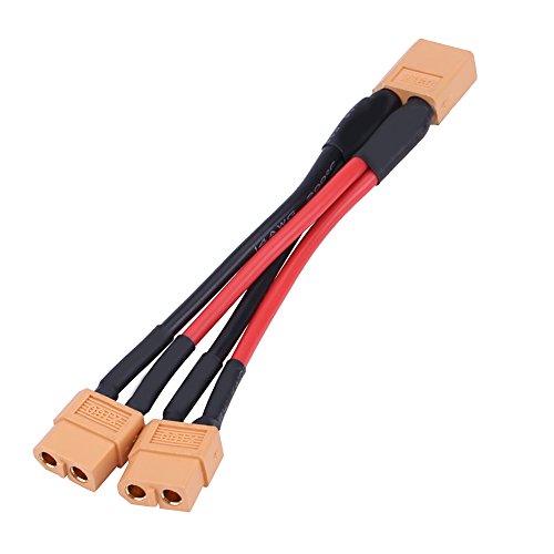 Dilwe Parallel Adapter Cable, XT60 Parallel Battery Pack Connector Adapter 14AWG Cable for RC Lipo(1 Male to 2 Female)