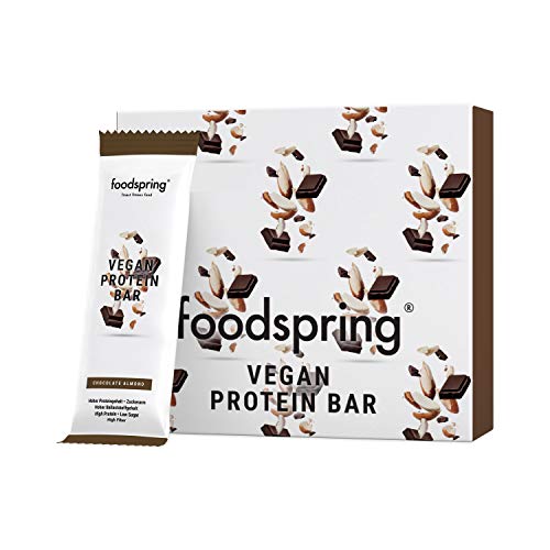 foodspring Barrette Proteiche Vegane, 12 x 60g, Cioccolato e Mandorla, il tuo snack vegano con proteine 100% di origine vegetale