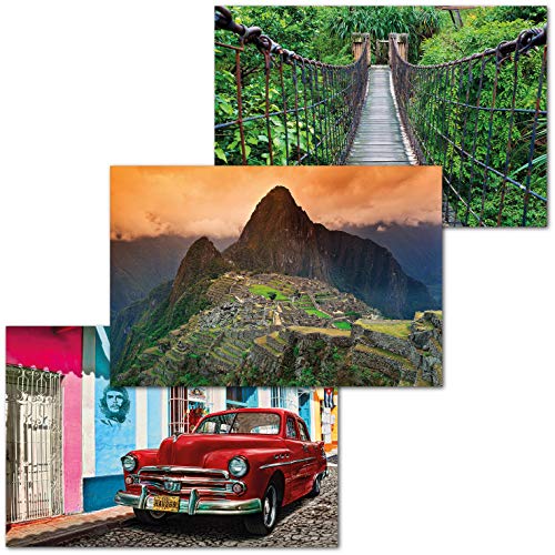 GREAT ART Set di 3 Poster XXL - Sudamerica e Cuba - Machu Picchu Ponte Sospeso Oldtimer Perù Che Guevara Inca Tempio Città Decorazione Interni Murale cadauno 140 x 100 cm