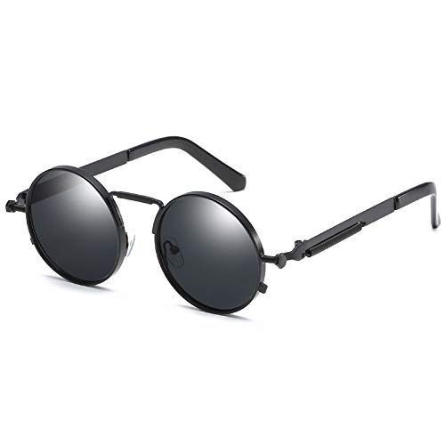 Kennifer Occhiali da sole polarizzati moda classica rotondo, occhiali da sole polarizzati stile vintage Steampunk Occhiali da sole retrò protezione UV400 montatura matel