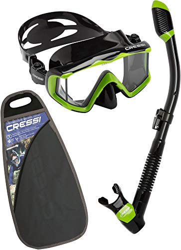 Cressi Pano 3 & Dry, Combo Set Maschera Subacquea Unisex – Adulto, Nero/Verde Fluo, Taglia Unica