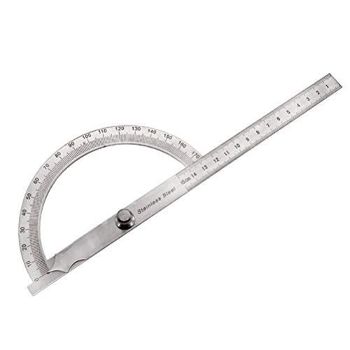 UKCOCO Goniometro in acciaio inox a 180 gradi, con testa rotonda, righello, cercatore, 15 cm, metrico, regolabile, generale, strumento di misura