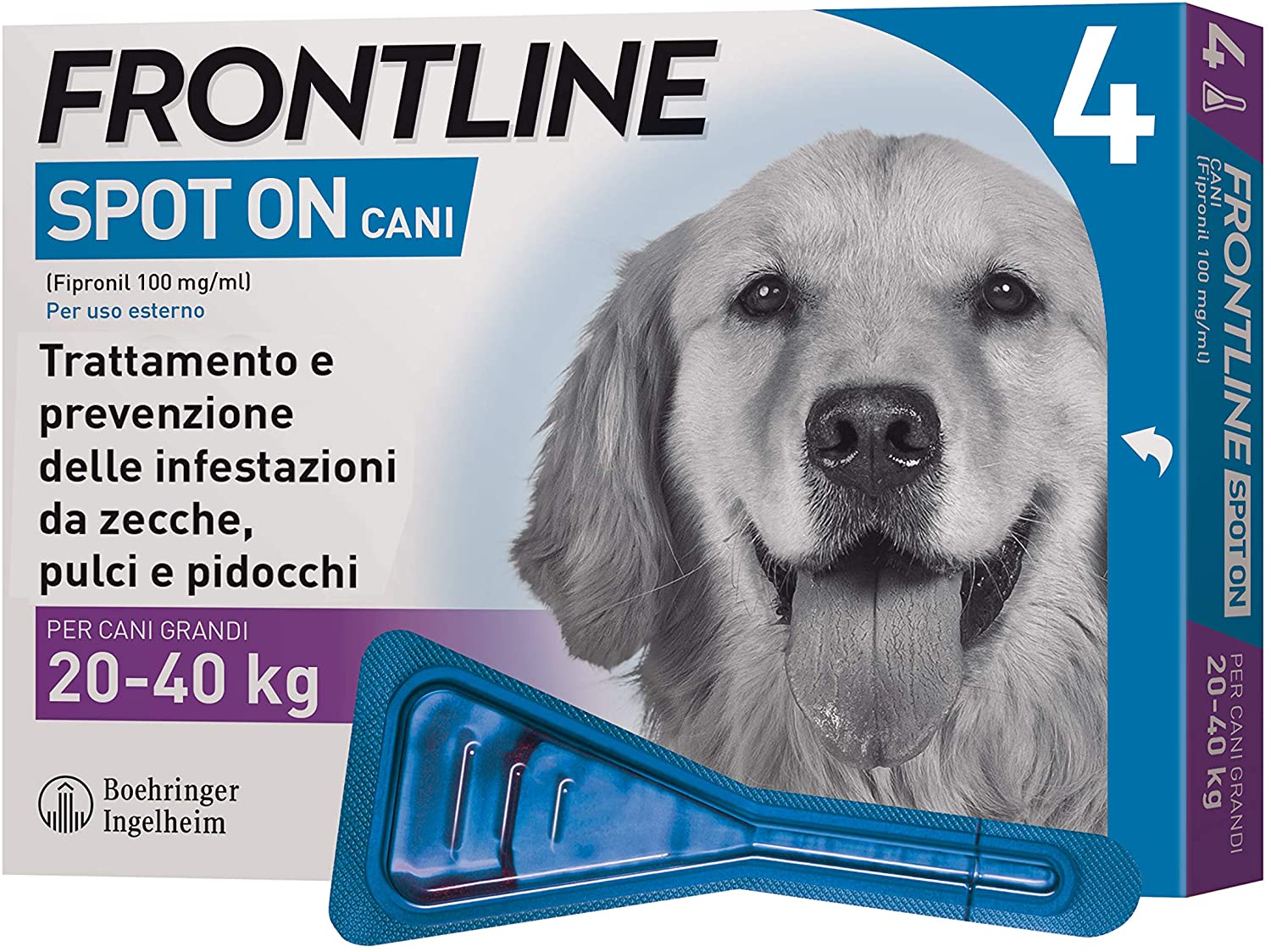 Frontline | Spot On Cani e Cuccioli | Protezione da zecche, pulci e pidocchi | 4 Pipette | Cane L (20 - 40 kg)