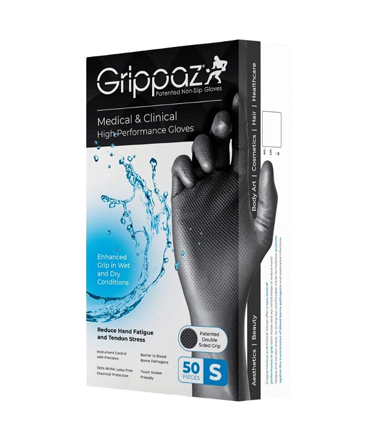 GrippazTM - Confezione da 50 guanti clinici usa e getta, in nitrile, colore nero, per uso medico e clinico, taglia S