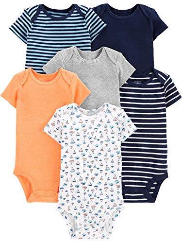 Simple Joys by Carter's Baby - Body a maniche corte, confezione da 6 ,Sailboat/Blue Stripe/Orange/Gray ,Preemie