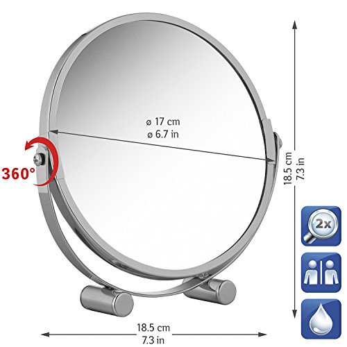 Tatkraft EOS – Specchio da Tavolo per Il Trucco e Rasatura Bifacciale - Compatto e Ingranditore – Specchio Tondo Piccolo Portatile e Solido - Cromato - D: 17 cm