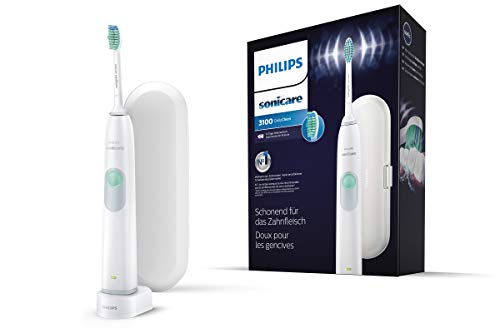 Philips Sonicare DailyClean 3100 HX6221/22 - Spazzolino elettrico con tecnologia sonica, timer, stazione di ricarica e custodia da viaggio, colore: Bianco