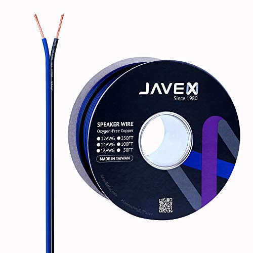 JAVEX Cavo per Altoparlanti [2x2.11mm2] 14AWG [Rame Privo di Ossigeno 99,9%] Rame incagliato, Blu/Nero, Cavo per sistemi Hi-Fi, Amplificatori 100FT [30.5m]