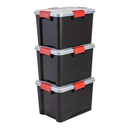 Iris Ohyama, set di 3 scatole di immagazzinaggio / scatole ermetiche - Air Tight Box - AT-SD, plastica, nero, 20 L, 39 x 29 x 26 cm