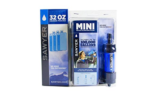 SAWYER Mini - Filtro acqua originale SPARSET con 3 sacchetti da 1 litro o 2 sacchetti da 2 litri, ., Blu, 3 x 1 Liter