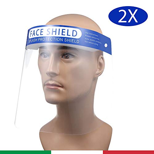 2x Visiera Protettiva Trasparente Paraschizzi, Maschera di protezione per il Viso, Schermo in Plexiglass Plastica, Protezione per Occhi