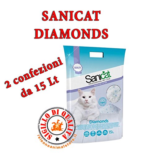 Sanicat Lettiera al silicio Gatto Diamonds senza profumo lt.15 x 2 pz.