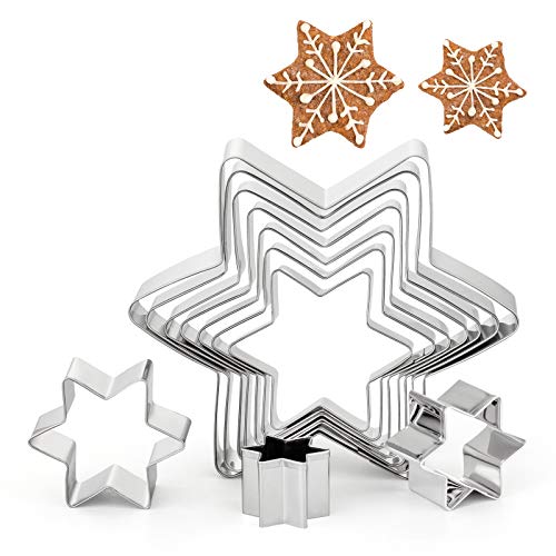 Gwhole 10 Pz Stella Esagonale Formine per Biscotti Natale Taglierine del Biscotto in Acciaio Inossidabile per Decorazioni in Fondente, Decorazioni di Dolci di Pasticceria