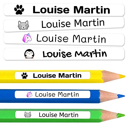 50 Etichette Adesive Mini Personalizzate per marcare matite e penne. Misura 4,2mm x 0,5mm. (Bianco)