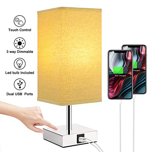 Kakanuo Lampada da Comodino Touch, Lampada da Tavolo a LED E27 Dimmerabile da 5W con Utili Porte di Ricarica USB, Lampada da Comodino Moderna per Scrivania del Salotto della Camera da Letto