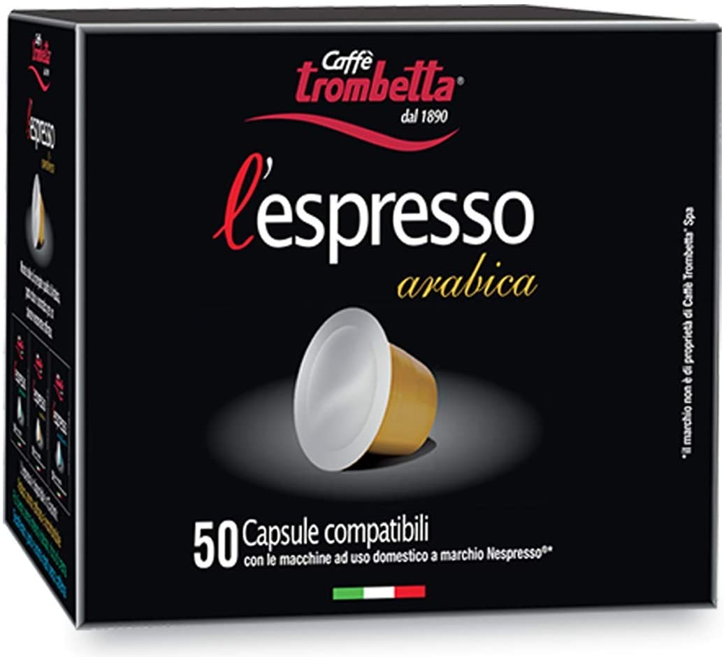 Caffè Trombetta L'Espresso, Capsule Compatibili Nespresso, Arabica - 50 Capsule