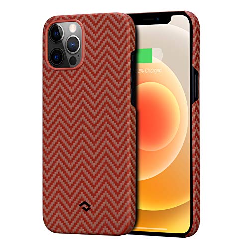 pitaka Custodia iPhone 12 PRO Max Cover per iPhone 12 PRO Max Ultra Slim Sottile Resistente in Fibra Aramidica Serie MagEZ Case Elegante Cover Magnetica per Supporto Auto Rossa/Arancione a M