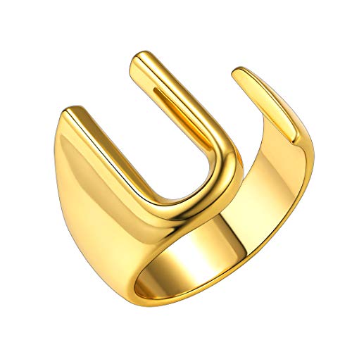 GoldChic Jewelry Anello Aperto a U Iniziale, Anello con Sigillo Aperto Regolabile in Oro M Lettera captial per Donna
