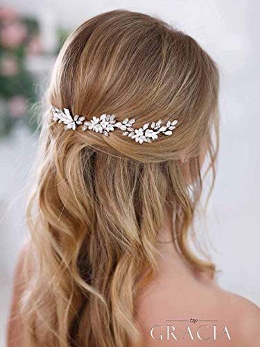 Simsly - Fermagli per capelli a forma di fiore da sposa in argento, accessori per capelli per donne e ragazze