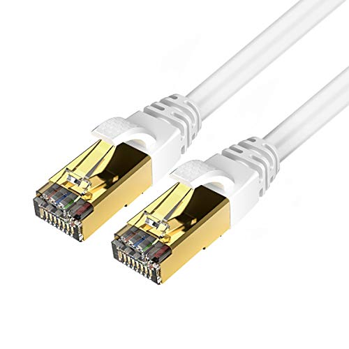 Veetop Cavo Ethernet LAN | 1m x 2 Pezzi | CAT 8 RJ45, SFTP Velocità Cavo di Rete 40 Gbps / 2000Mhz (Bianco)