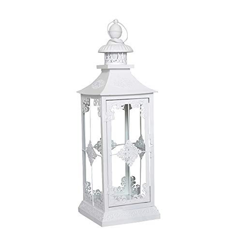 Lanterna bianca in stile shabby chic “Chalet”, altezza 56 cm, colore opaco con dettagli romantici