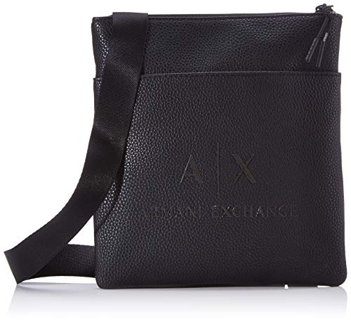 Armani Exchange Small Flat Crossbody Bag - Borsa Messenger Uomo, Nero (Black/Gun Metal), 22.5x2x21 cm (B x H T)