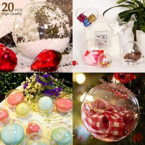 Trasparenti Palline di Natale Plastica Pallina Trasparente da Riempire Palline Sfere Apribili da Riempire Decorazione Natale per Albero Natale Addobbi per Matrimonio, Battesimo(Diametro 8 CM/20 Pezzi)